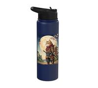 Vintage Japanese Ukiyo-e Samurai Cat Warrior Art Stainless Steel Insulated Water Bottle