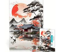 Vintage Japanese Village 1000 Piece Jigsaw Puzzles Mind Challenge Toy High Precision Die Cut Amusing Challenge for Waiting Time (50x75cm)