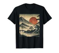 Vintage Japanese Village Garden Mountain View Landscape Sun T-Shirt
