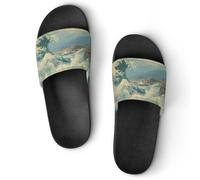 Vintage Japanese Wave Mount Architecture Slip On Slippers Bath Pool Shower Slide Sandals House Shoes Unisex