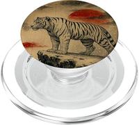 Vintage Japanese White Tiger and Samurai Sunset Woodblock PopSockets PopGrip for MagSafe