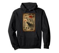 Vintage Japanese White Tiger and Samurai Sunset Woodblock Pullover Hoodie