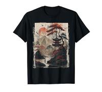 Vintage Japanese Woodblock Tee Mountain Landscape Graphic T-Shirt