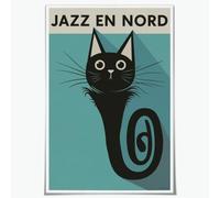 Vintage Jazz Canvas Wall Art Prints The Black Cat Jazz En Nord Painting Artwork Mid Century Minimalist Music Art Wall Decor for Home Studio Office 16x24inch Unframed