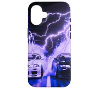 Vintage JDM Drift Racing Cars Tokyo Lightning Night Scene Case for iPhone 16