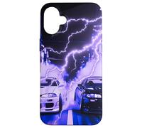 Vintage JDM Drift Racing Cars Tokyo Lightning Night Scene Case for iPhone 16 Plus