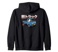 Vintage JDM Kei Truck Cat Drift Art Zip Hoodie
