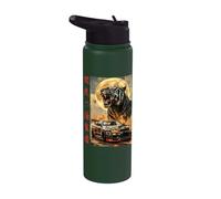 Vintage JDM Legend Drift Race Car Tiger Full Moon Art Stainless Steel Insulated Water Bottle
