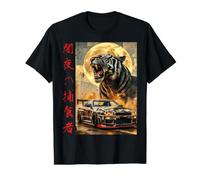 Vintage JDM Legend Drift Race Car Tiger Full Moon Art Value Graphic T-Shirt, Men, Black, L