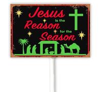 Vintage Jesus Is the Reason for The Season Christian Yard Sign, Christian Garden Decoration, Religious Outdoor Sign, Bible Verse Lawn Decor, Aluminum Plaque 30x20 CM Winter Holiday