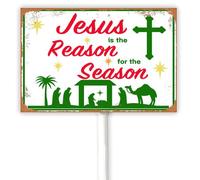 Vintage Jesus Is the Reason of The Season Christian Decor Yard Sign With Metal Stand 30x20 CM, Bible Verse Scripture Religious Outdoor Decor, Christian Garden Decoration Aluminum Sign