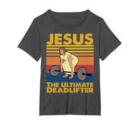 Vintage Jesus The Ultimate Deadlifter Jesus Christian Gym T-Shirt, Women's Plus, Dark Heather Grey, 3X