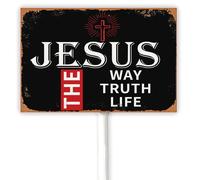 Vintage Jesus The Way The Truth The Life Christian Decor Yard Sign With Metal Stand 30x20 CM, Bible Verse Scripture Religious Outdoor Decor, Christian Garden Decoration Aluminum Sign