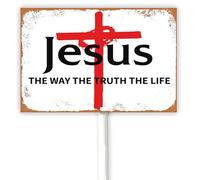 Vintage Jesus The Way The Truth The Life Christian Yard Sign, Christian Garden Decoration, Religious Outdoor Sign, Bible Verse Lawn Decor, Aluminum Plaque 30x20 CM Winter Holiday