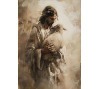 Vintage Jesus With Lost Sheep Canvas Painting Wall Art Jesus Leaves Poster Prints Christian For Living Room Religion Home Decor A8 60X80Cm Unframed