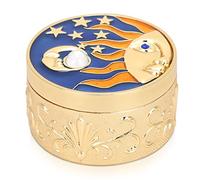 Vintage Jewelry Box, Moon and Stars Small Trinket Boxes with Lid Celestial Decor Personalised Decorative Tin Storage Box Ornament Round Gift Box for Ring Necklaces Earrings Keepsake, Gold