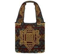 Vintage Jewish Pattern Reversible Canvas Shoulder Tote - Double-Sided Print, 12oz Cotton, 27cm Drop, Fold-Flat Bag for Travel, Shopping, Street Outings