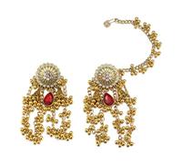 Vintage Jhumka Beaded Ball Tassel Faux Septum Nose Ring Indian Jhumki Bell Dainty Cubic Zirconia Flower Bollywood Ethnic Traditional Dangle Drop Statement Earrings Boho Ear Pierced Jewelry for Women