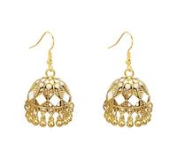 Vintage Jhumka Earrings - Indian Bell Design & Colourful Enamel, Bohemian Beaded Tassel Dangle Drop with Fish Hook, Hypoallergenic Fashion Trendy Traditional Jewellery for Women (White)