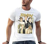 Vintage Jimin Rap Hip Hop T Shirts for Men Clothing 100% Cotton Top Tee White L