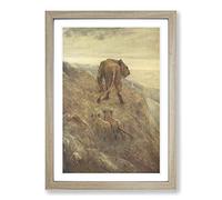 Vintage John Macallan Swan Lion and Cubs Framed Print | A2 Oak Framed Wall Art | Ready to Hang | Classic Animal Picture | Living Room Bedroom Lounge Office