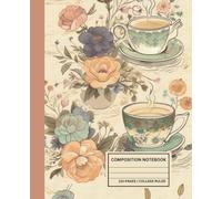Vintage Journal for Women - Elegant Tea Cup Notebook with Floral Accents, College Ruled, 7.5 x 9.25", 110 Pages - Retro Tea Lover Journal for Writing, School, Work, or Gifts for Tea Drinkers
