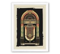 Vintage Jukebox Art Deco Framed Wall Art Print A2 (59.4×42cm) White, Wall Decor for Living Room, Bedroom, Office & Home, Ready to Hang, Art Gift