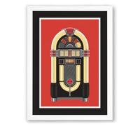 Vintage Jukebox Art Deco Framed Wall Art Print A2 (59.4×42cm) White, Wall Decor for Living Room, Bedroom, Office & Home, Ready to Hang, Art Gift