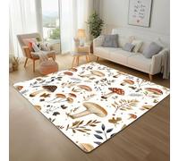Vintage Jungle Plant Mushroom Machine Washable Rugs Living Room 60x110cm Area Rug with Non-Slip Backing, Mats and Rugs Indoor Painted Floral Leaves Low Pile Rug for Kitchen, Bedroom Floor Mats