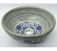 Vintage Kasbah Floral Patterned Vintage Bathroom Cloakroom Round Ceramic Counter Top Basin Sink Washing Bowl Craft Handmade Moroccan Hand Painted 400 mm, 350 mm, 300 mm (35 cm)