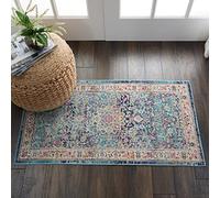 Vintage Kashan VKA01 Traditional Rug Bedroom Living Room Oriental Classic Bordered Rug Blue X-Small 61x122 cm (2'x4')