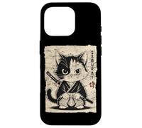 Vintage Kawaii Samurai Ninja Cat Japanese Anime Aesthetic Case for iPhone 16 Pro