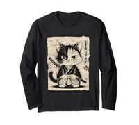 Vintage Kawaii Samurai Ninja Cat Japanese Anime Aesthetic Long Sleeve T-Shirt
