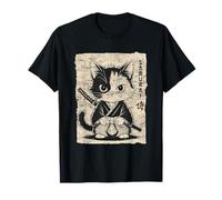 Vintage Kawaii Samurai Ninja Cat Japanese Anime Aesthetic T-Shirt