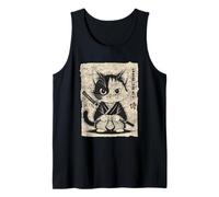 Vintage Kawaii Samurai Ninja Cat Japanese Anime Aesthetic Tank Top