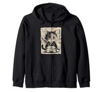 Vintage Kawaii Samurai Ninja Cat Japanese Anime Aesthetic Zip Hoodie