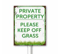 Vintage Keep Off Grass Metal Sign, Private Property - Please Keep Off Grass Sign with Stake for Neighborhoods Farm Garden Lawn, 18X22CM Aluminum Sign Rust Free Weatherproof Outdoor Use