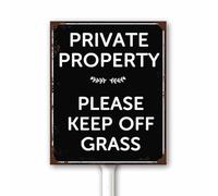 Vintage Keep Off Grass Sign, Private Property - Please Keep Off Grass Sign with Stake for Neighborhoods Farm Garden Lawn, 20X30CM Aluminum Sign Rust Free Weatherproof Outdoor Use