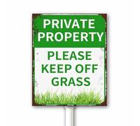 Vintage Keep Off Grass Yard Sign, Private Property - Please Keep Off Grass Sign with Stake for Neighborhoods Farm Garden Lawn, 12X15CM Aluminum Sign Rust Free Weatherproof Outdoor Use