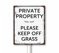 Vintage Keep Off Grass Yard Sign, Private Property - Please Keep Off Grass Sign with Stake for Neighborhoods Farm Garden Lawn, 20X30CM Aluminum Sign Rust Free Weatherproof Outdoor Use