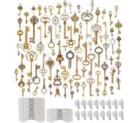 Vintage Keys, 43 Pieces Vintage Skeleton Keys, With 40 Pieces White Dragonfly Wings Charms, Set of Vintage Skeleton Keys Flying Keys, For DIY Decoration Party, Necklace, Wedding Decoration Favor