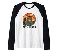 Vintage Kimono Cat from Ancient Kyoto Raglan Baseball Tee