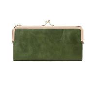 Vintage Kiss Lock Long Women's Wallet Solid Color Zipper Minimalism Double Fold Large Capacity Handbag for Commute(Green)