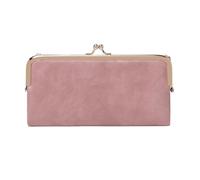 Vintage Kiss Lock Long Women's Wallet Solid Color Zipper Minimalism Double Fold Large Capacity Handbag for Commute(Pink)
