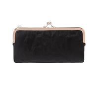 Vintage Kiss Lock Long Women's Wallet Solid Color Zipper Minimalism Double Fold Large Capacity Handbag for Commute(Black)