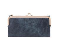 Vintage Kiss Lock Long Women's Wallet Solid Color Zipper Minimalism Double Fold Large Capacity Handbag for Commute(Blue)