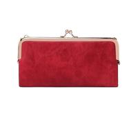 Vintage Kiss Lock Long Women's Wallet Solid Color Zipper Minimalism Double Fold Large Capacity Handbag for Commute(Red)