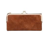 Vintage Kiss Lock Long Women's Wallet Solid Color Zipper Minimalism Double Fold Large Capacity Handbag for Commute(Brown)
