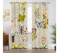 Vintage Kitchen Curtains for Windows - Retro Botanical Insect Pattern Blackout Eyelet Curtain 54 Drop, Short Curtains for Bedroom, W46 X D54, 2 Panels Drapes Home Decor