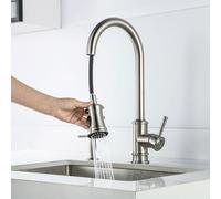 Vintage Kitchen Faucet PsycheCove, 360° Swivel Sink Mixer Tap, Single Lever with 3 Spray Patterns, Pull-Out Removable Brause Argento, Brushed 304 Stainless Steel